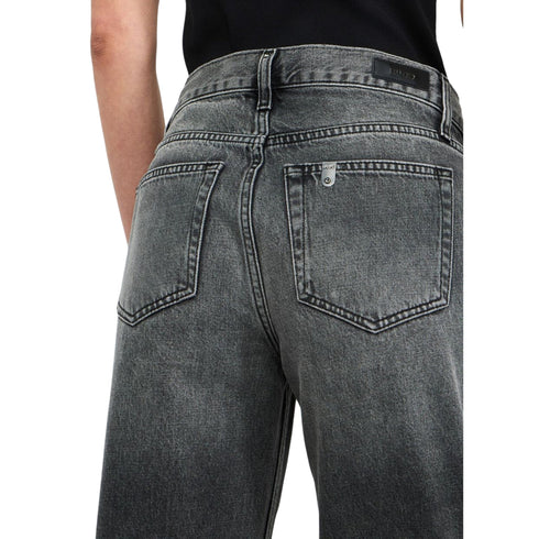 Jeans Donna straight con strass denim grigio dettaglio retro